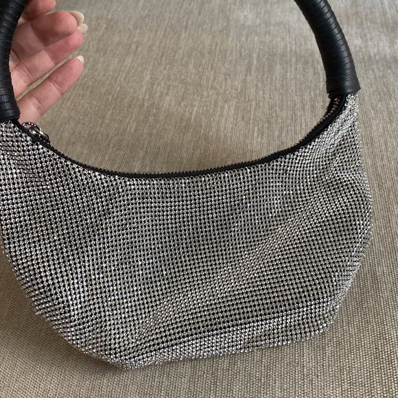 Staud Pepper Crystal Embellished Mini Moon Shoulder Bag Black Silver - Picture 5 of 14